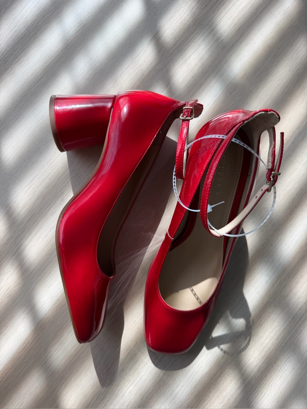 Copper Key Womens 8.5 Red Patent Ankle Strap Pumps Block Heel Square Mary Jane